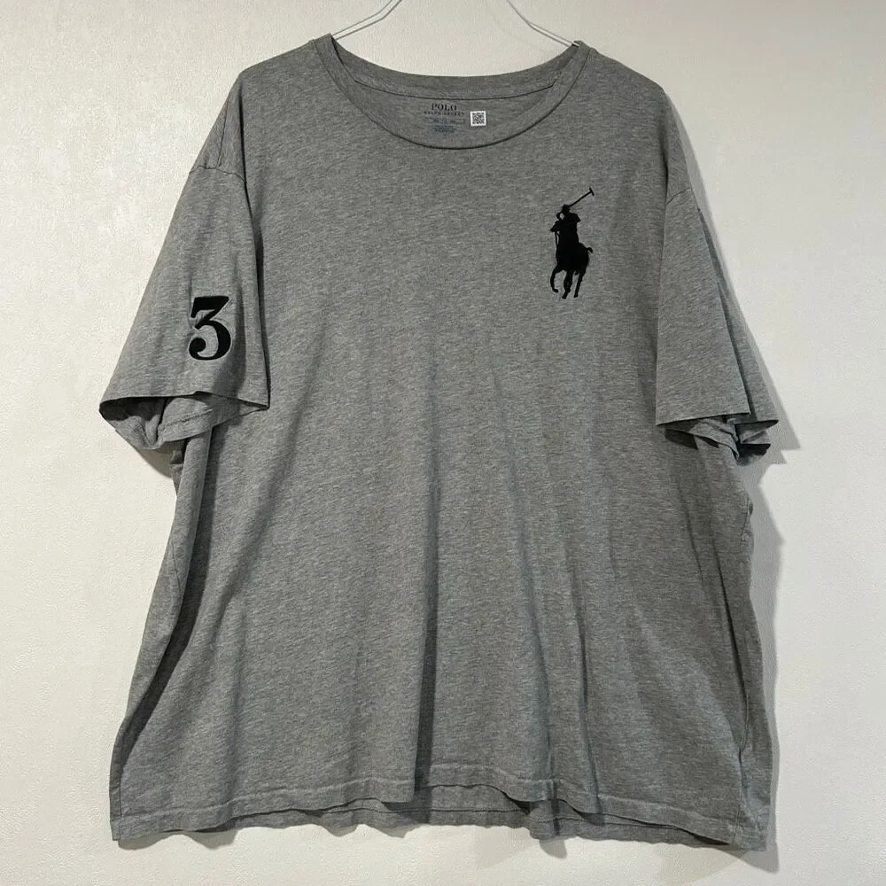 Polo Ralph Lauren 3XB Gray Big Pony T-Shirt – Big & Tall Graphic Tee #3 Sleeve